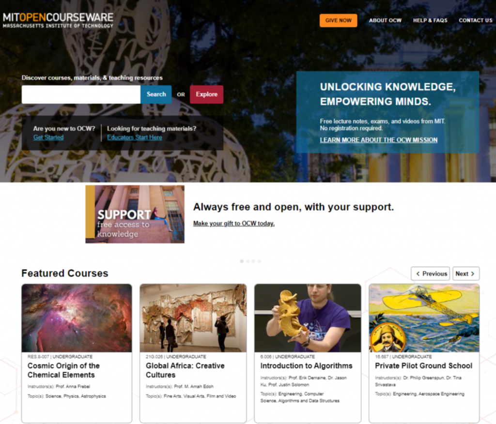 mit series of open courseware program