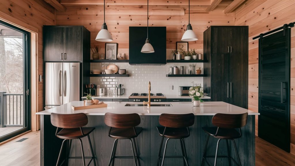 A well-lit kitchen with stainless steel appliances, including a stove, sink, and refrigerator.