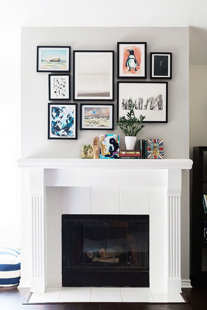 fireplace decor with art and paintings
