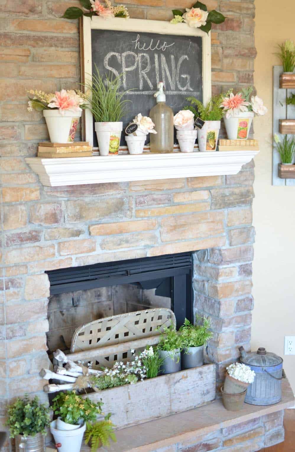 fireplace decor with greenery items