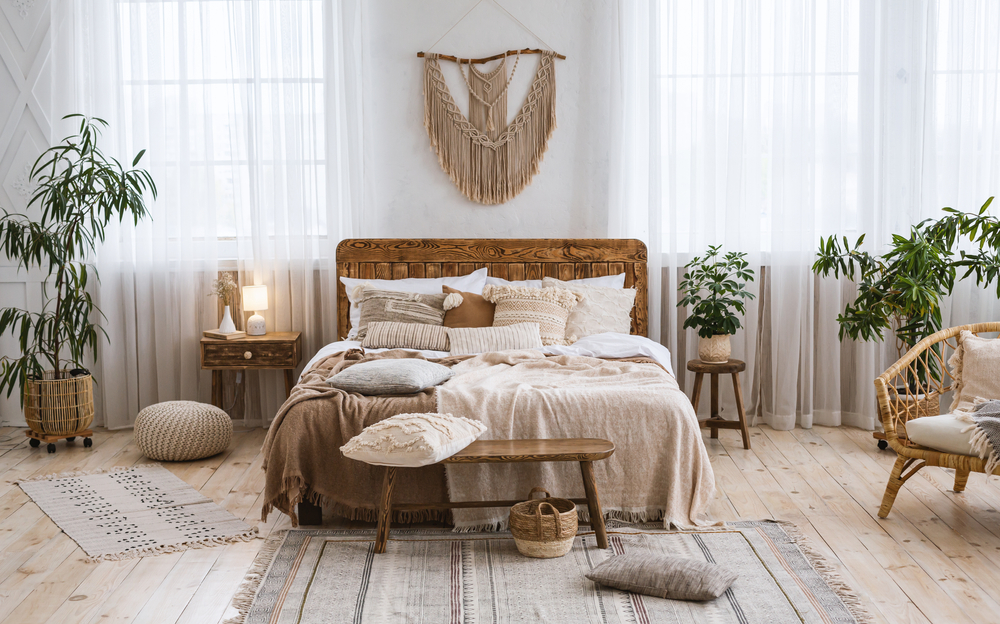 rustic bedroom design with artwork