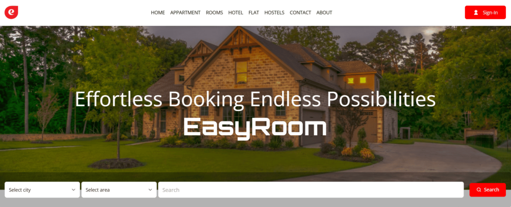 Image shows EasyRoom Home page