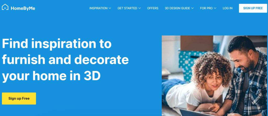 Image shows home page of HomeByMe
