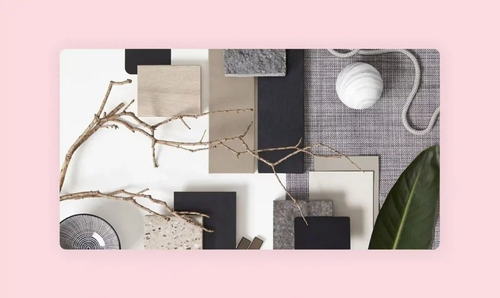 Neutral materials used in interior design, such as wood and stone.