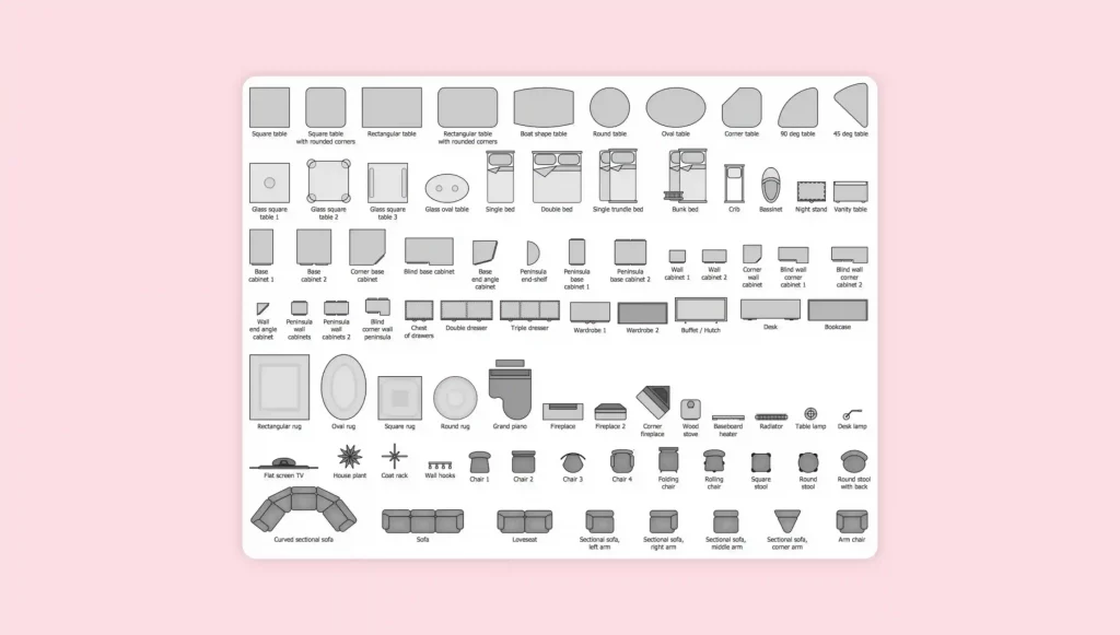 Foyr provides a complete library of fixture symbols for detailed kitchen and bath design.