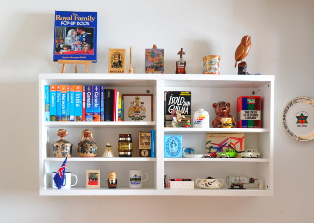 display souvenirs to add color without painting