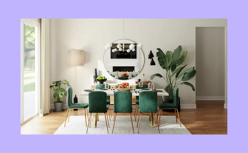 A dining room with suitable scale and proportion across different aspects 