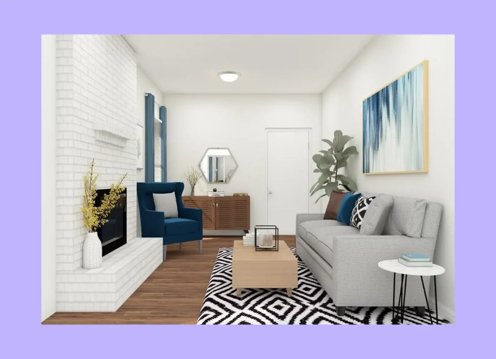 A living room showing proper scale and proportion in its furniture and decor arrangement