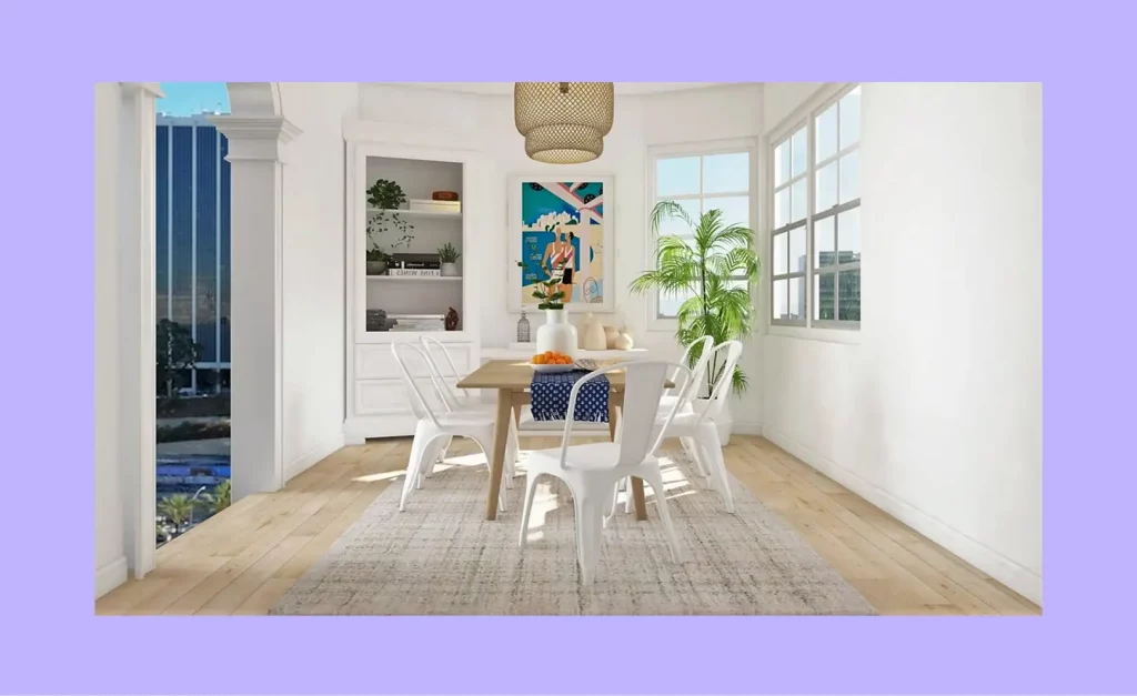 A minimalist interior design that expertly uses white space to create balance. 