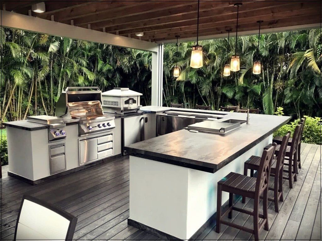 built in deck counter top with storage for outdoor kitchen