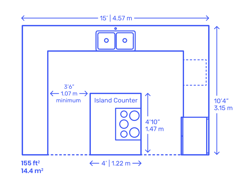 kitchen island floor plan with dimensions