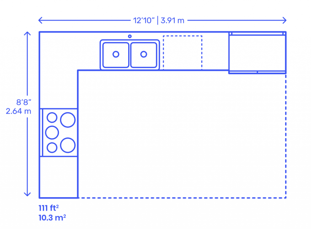 l-shaped kitchen floor plan with dimensions