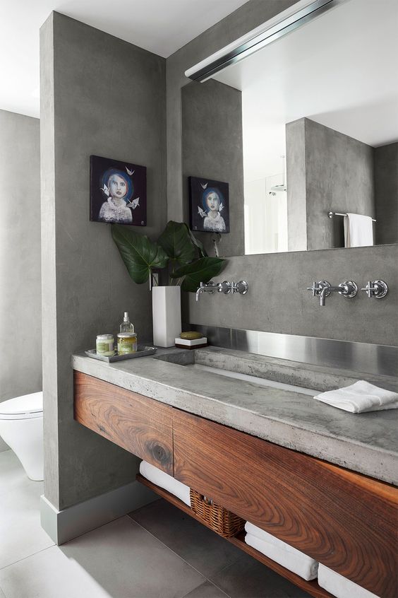 bathroom backsplash ideas - faux concrete