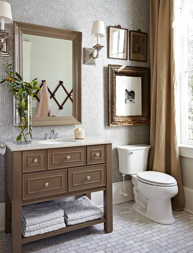 bathroom backsplash ideas - penny tile
