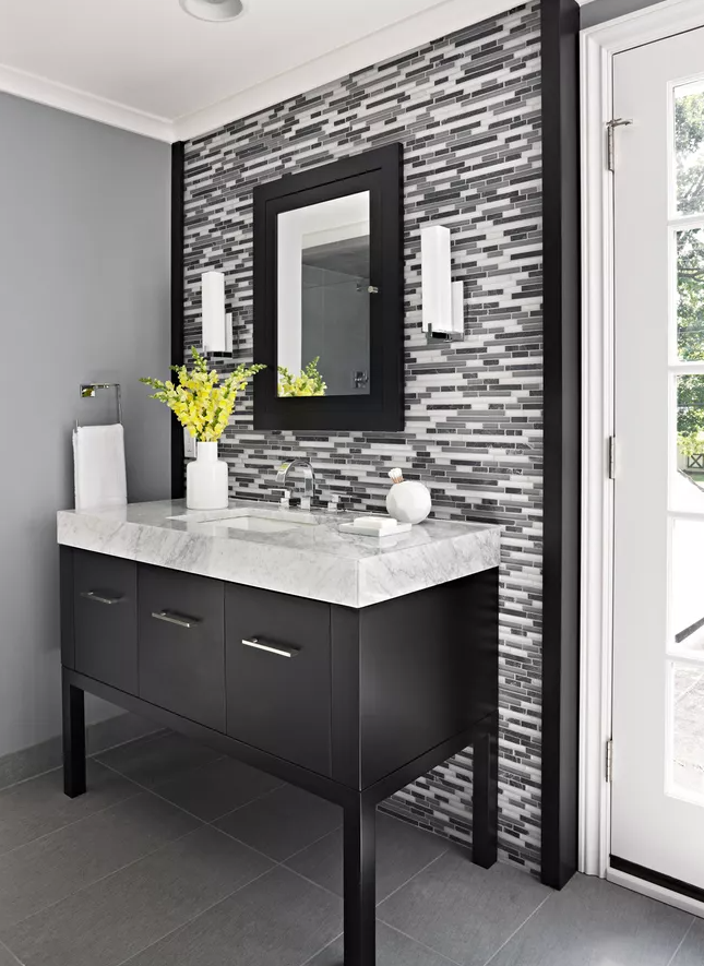black and white backsplash for bathroom