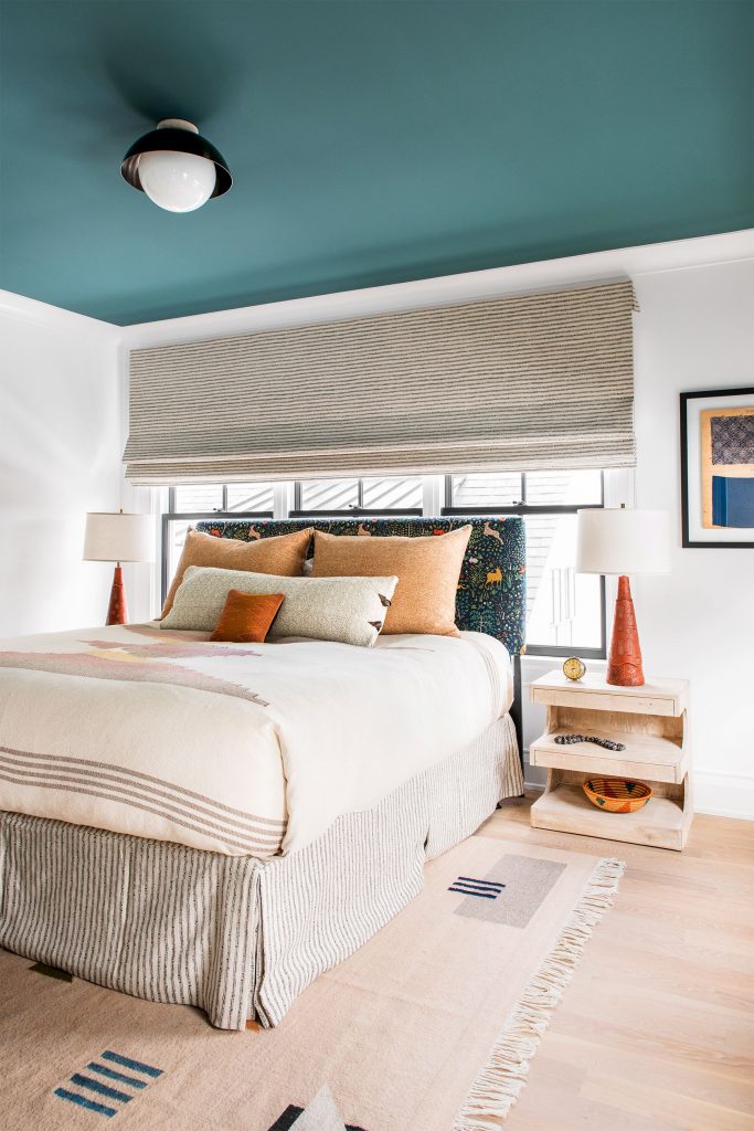 master bedroom design with unique flooring and ceiling