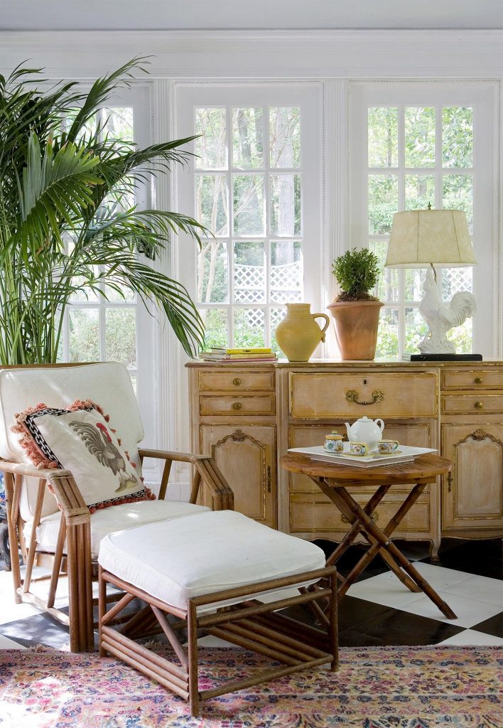 sunroom decor with folding stool