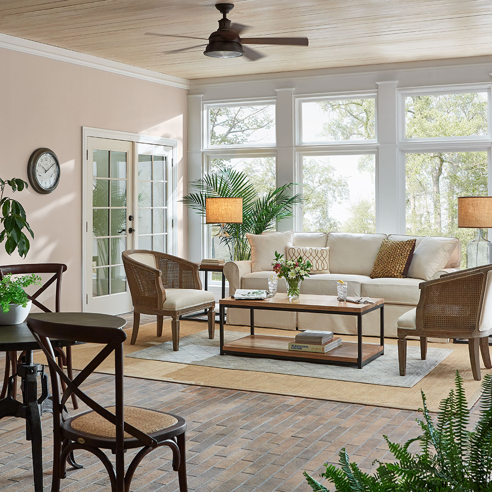 sunroom decor with vintage rug