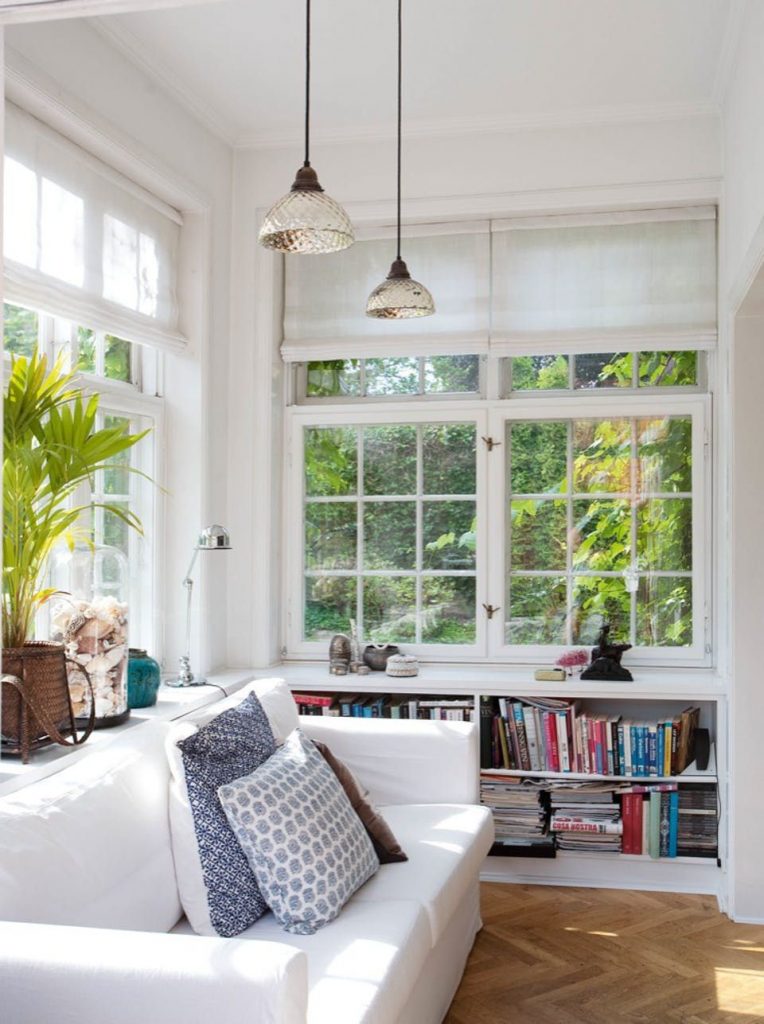 sunroom with mini library