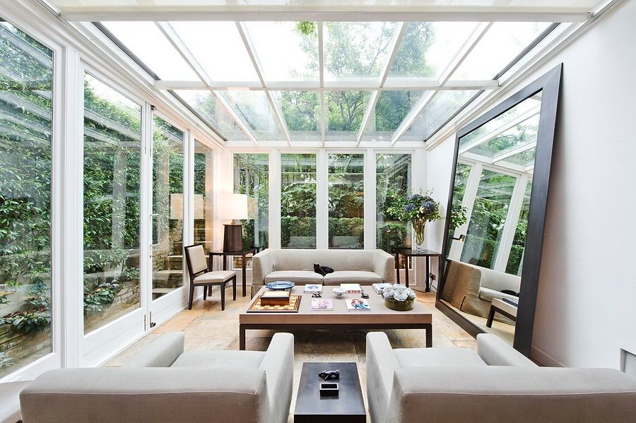 sunroom with mirror