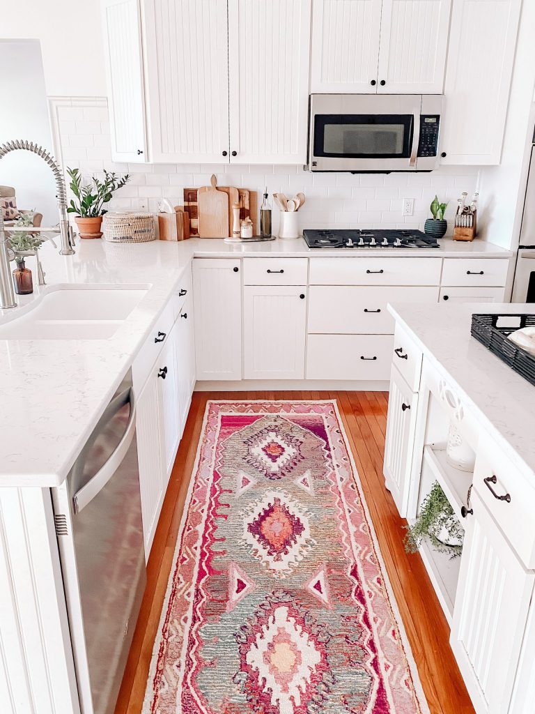 small kitchen design ideas - add colorful rug