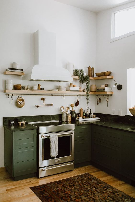dark green with white - kitchen color schemes