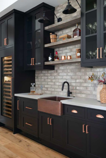 kitchen color schemes - all black with light gray
