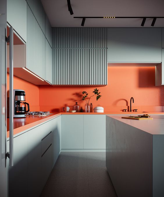 kitchen color schemes - gray and orange