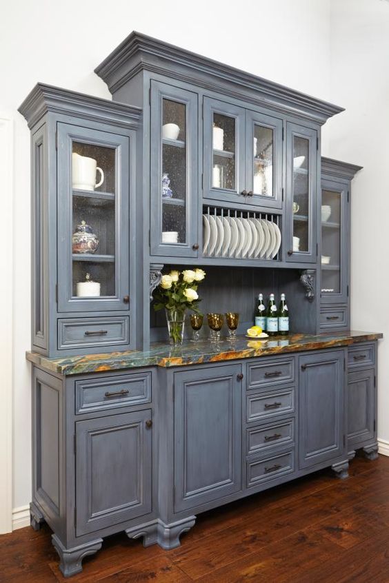 kitchen color schemes - leverage grey hutch storage