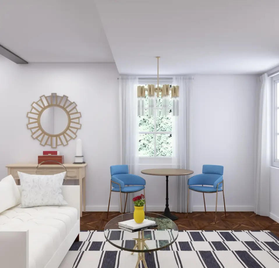 Bright and airy living room with a mix of patterns and textures