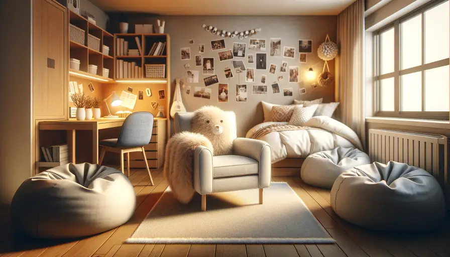 Beanbags and cozy chairs in dorm
