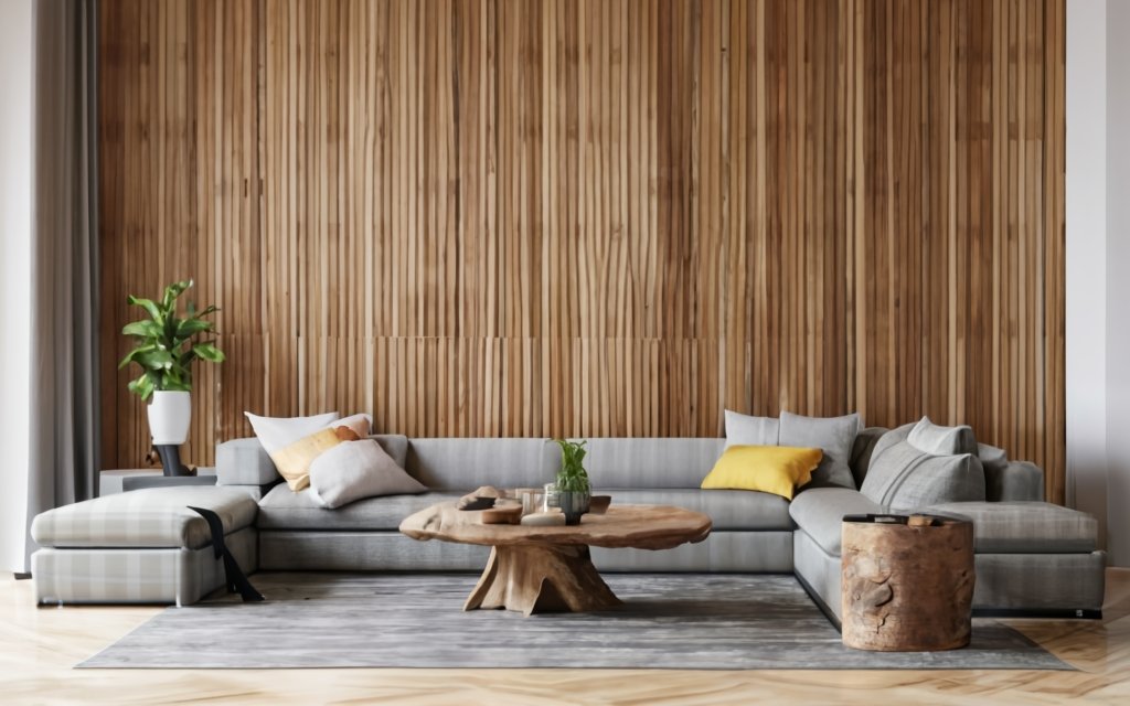 Closely placed wooden slabs as room divider