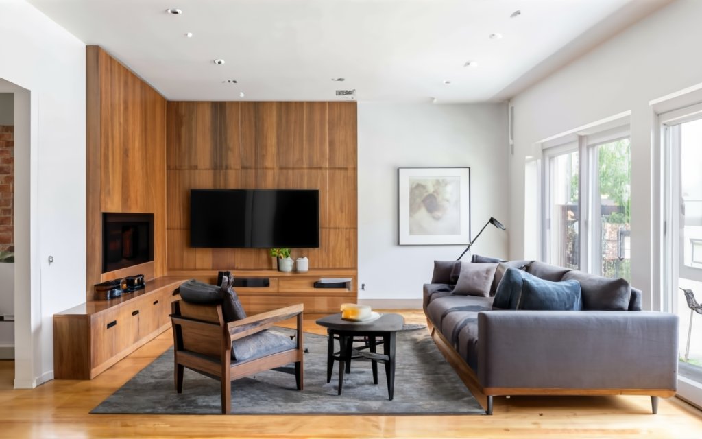 Hanging room divider atop a half wall