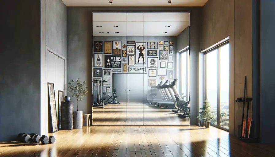 Mirror on the home gym wall