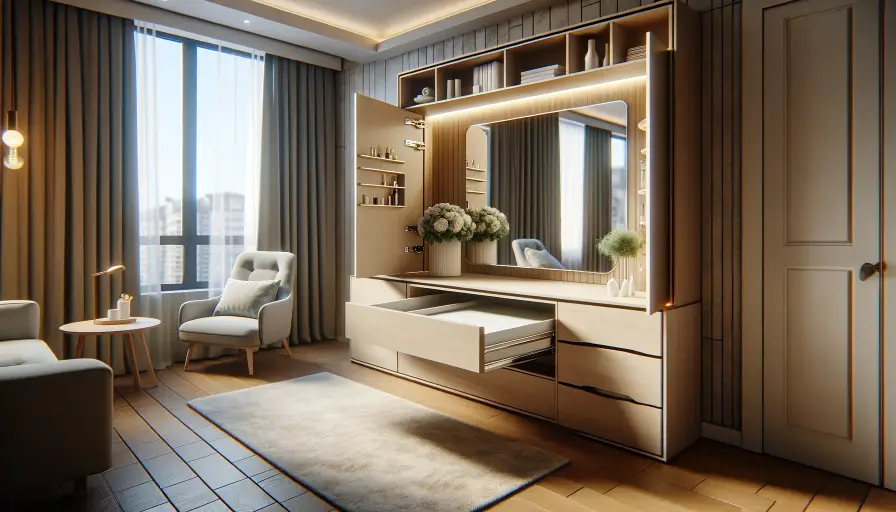 Pull-out mirrors in walk-in closet