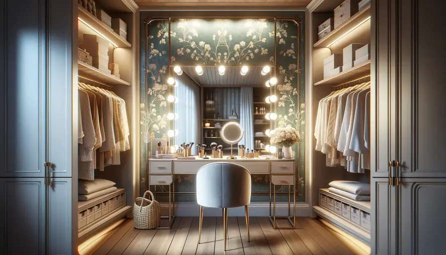 Vanity mirrors in walk-in closet