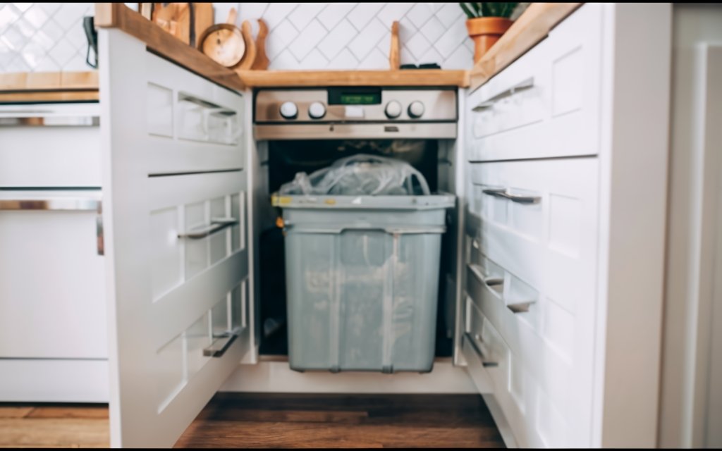 closed trash disposal in home bar