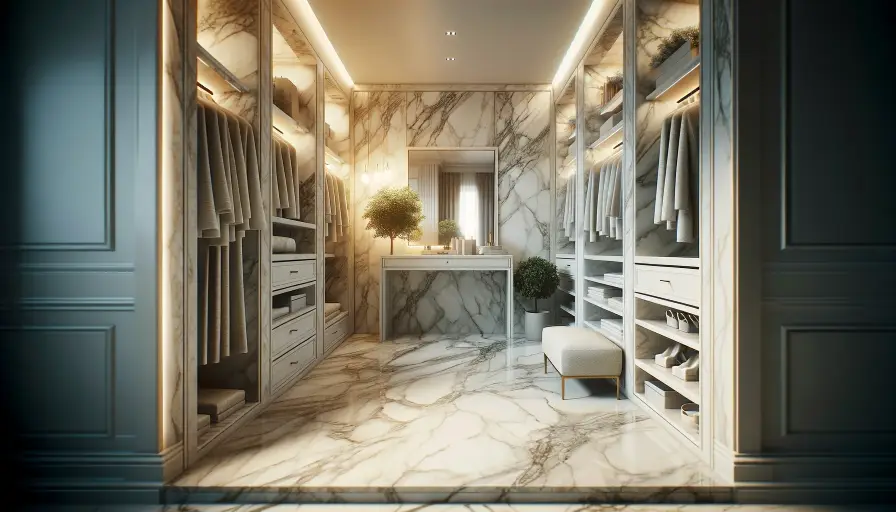 doors and material finishes in walk-in closet