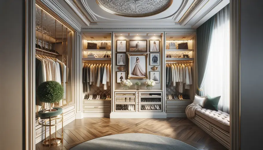 pictures and photo frames in walk-in closet
