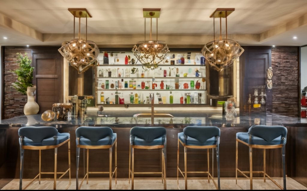 sculptural lighting in home bar