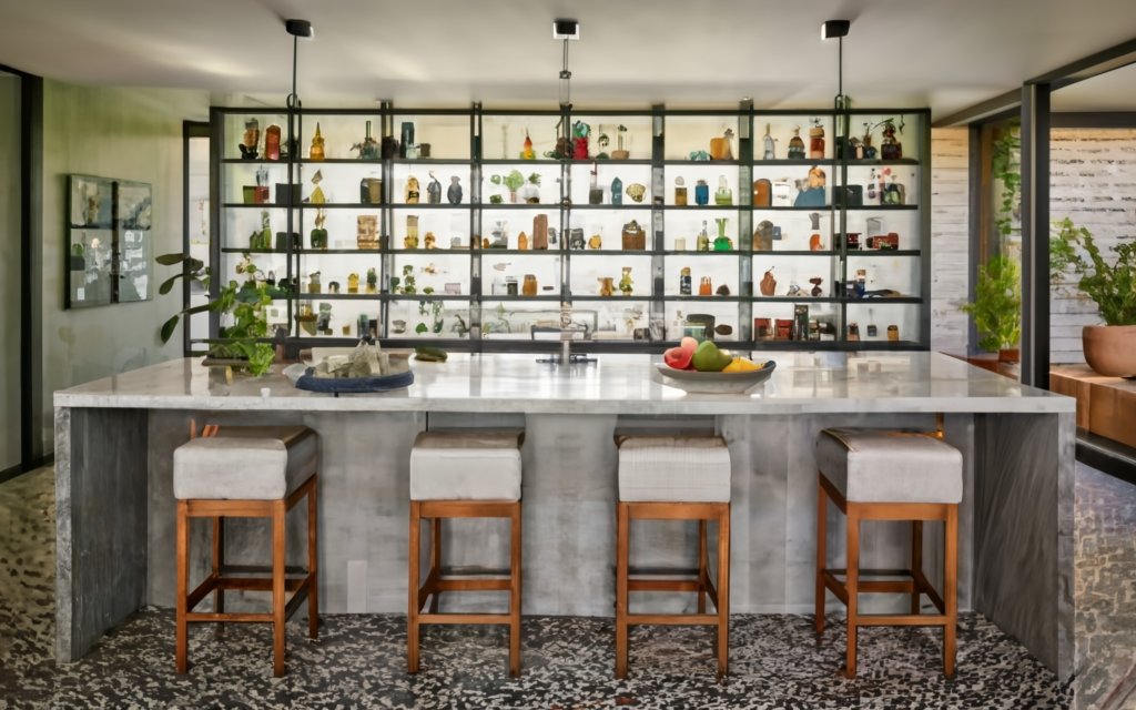 vintage items in home bar