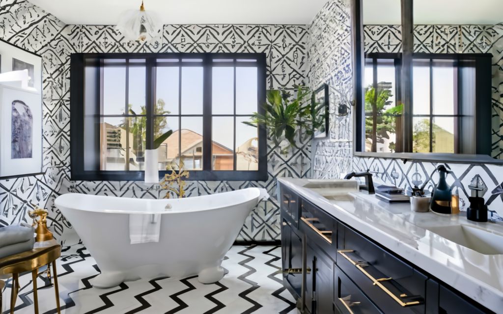 Black and White Magic Bathroom Wallpaper