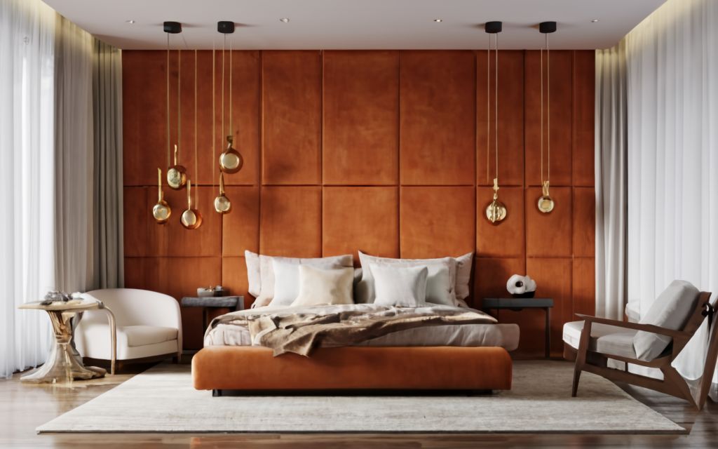 Burnt orange and terracotta bedroom color