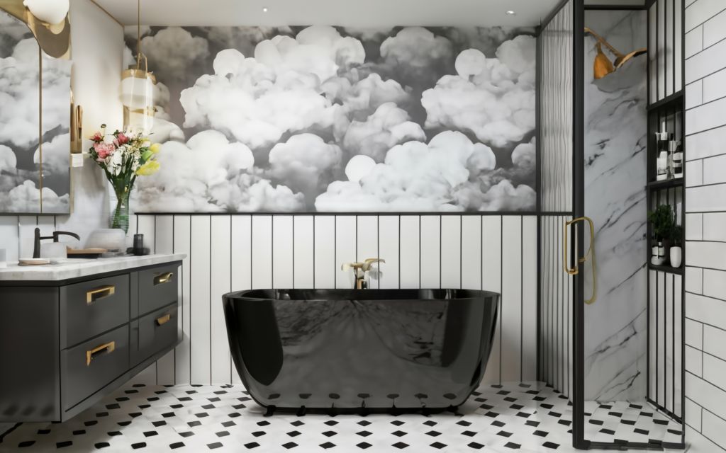 Monochromatic Bathroom Wallpaper