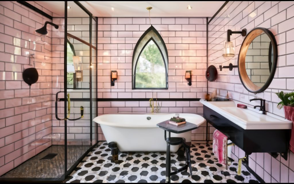 Monochromatic tile with industrial accents