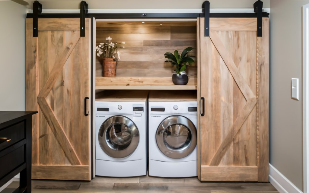 Mudroom ideas - Conceal Washing Machines Behind Barn Doors