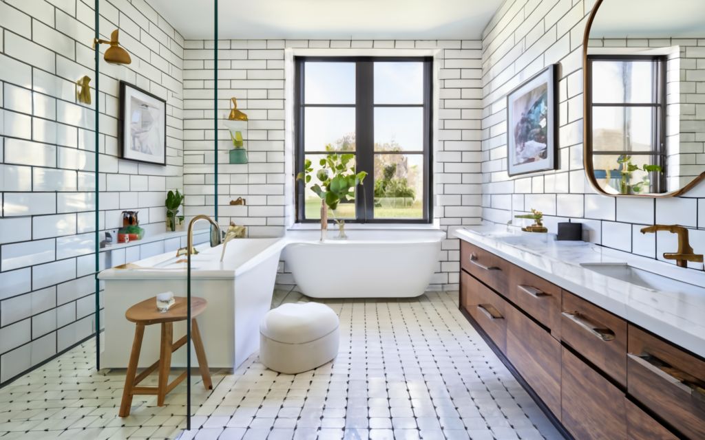 Running Brick Pattern Bathroom Titles