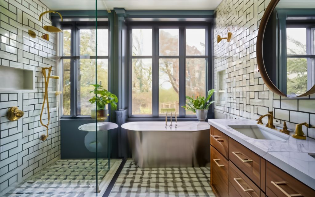 Stormy hued subway tile