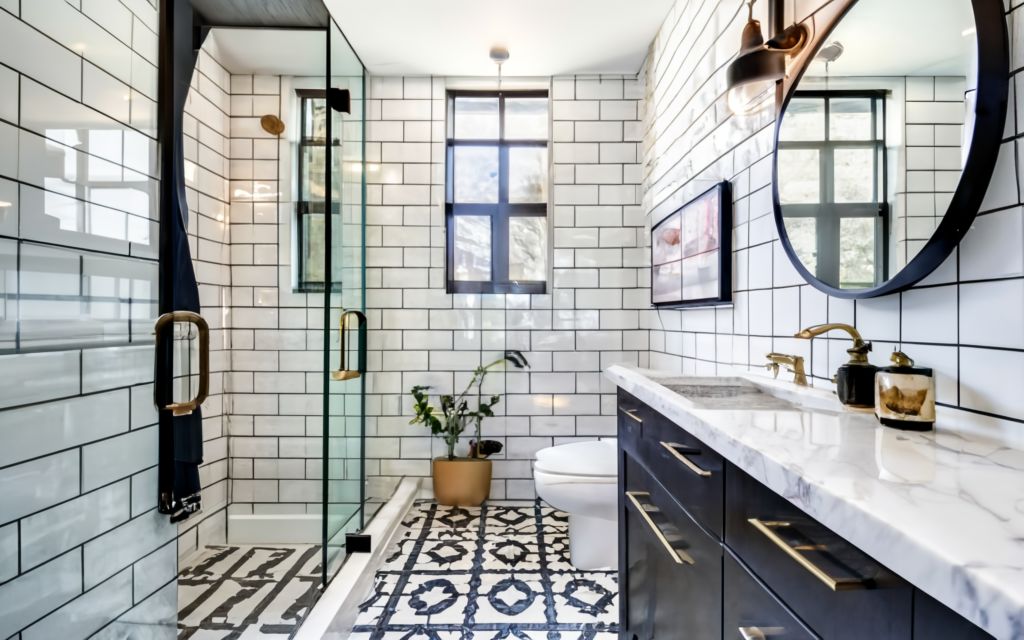 Subway style white and black tiles