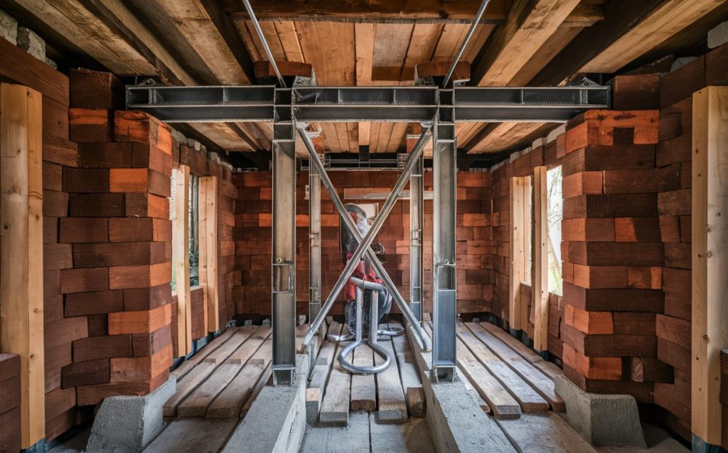 bolstering the foundation of a recently lifted house